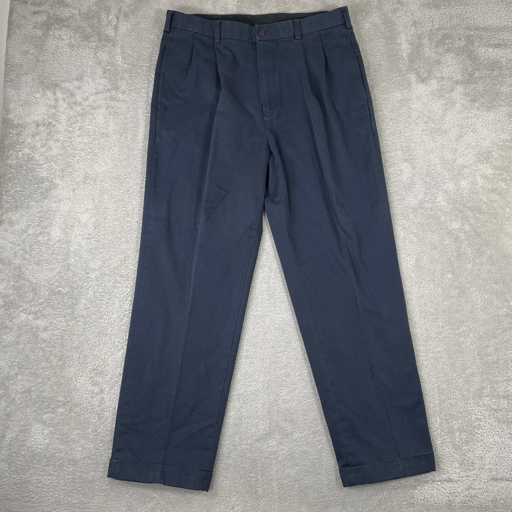 Brooks Brothers Elliot Advantage Chino Mens 35x30 Navy Blue Pleated Cotton Pants